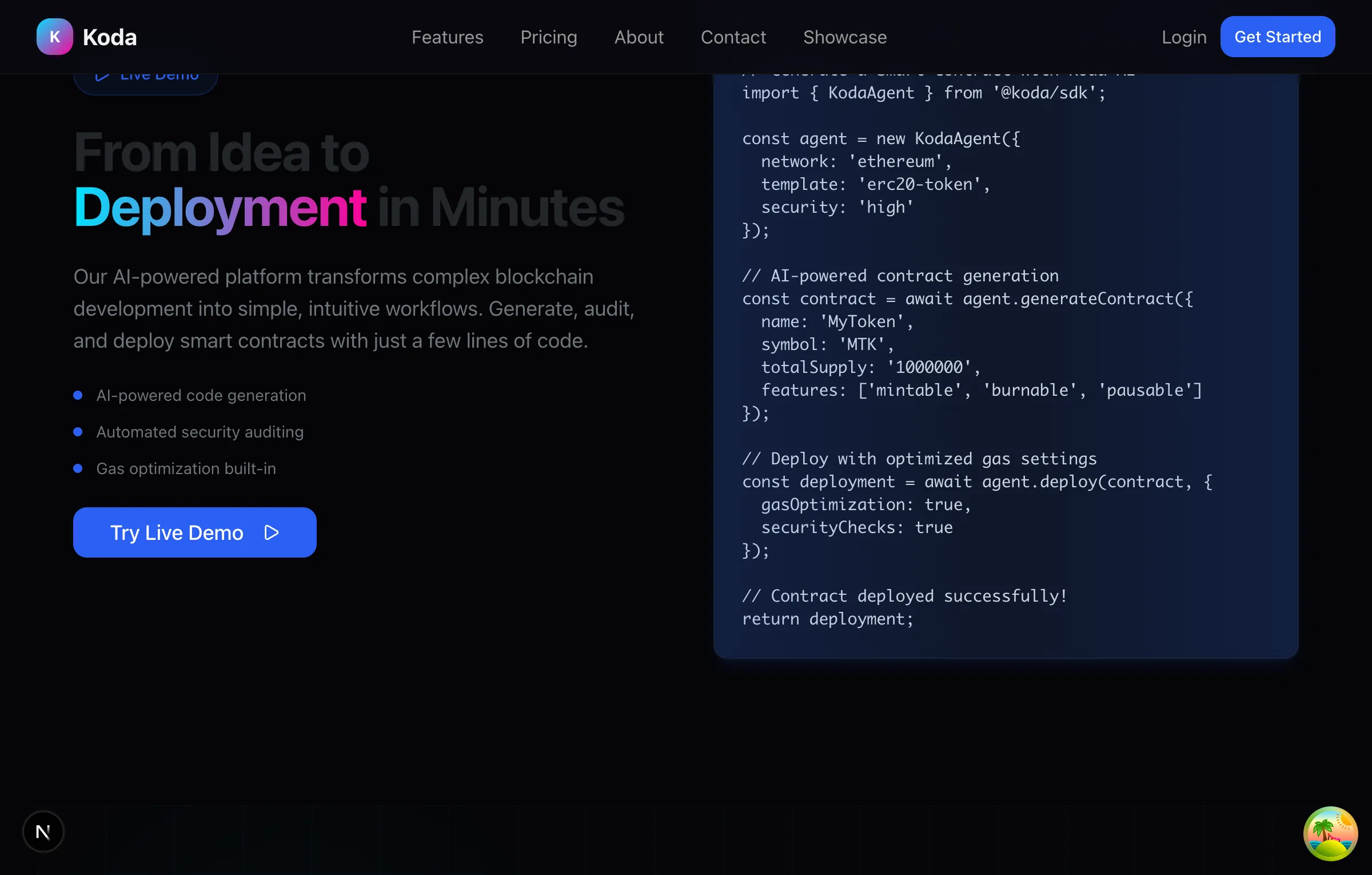 Kodabuild Showcase 03 Landing Code Demo